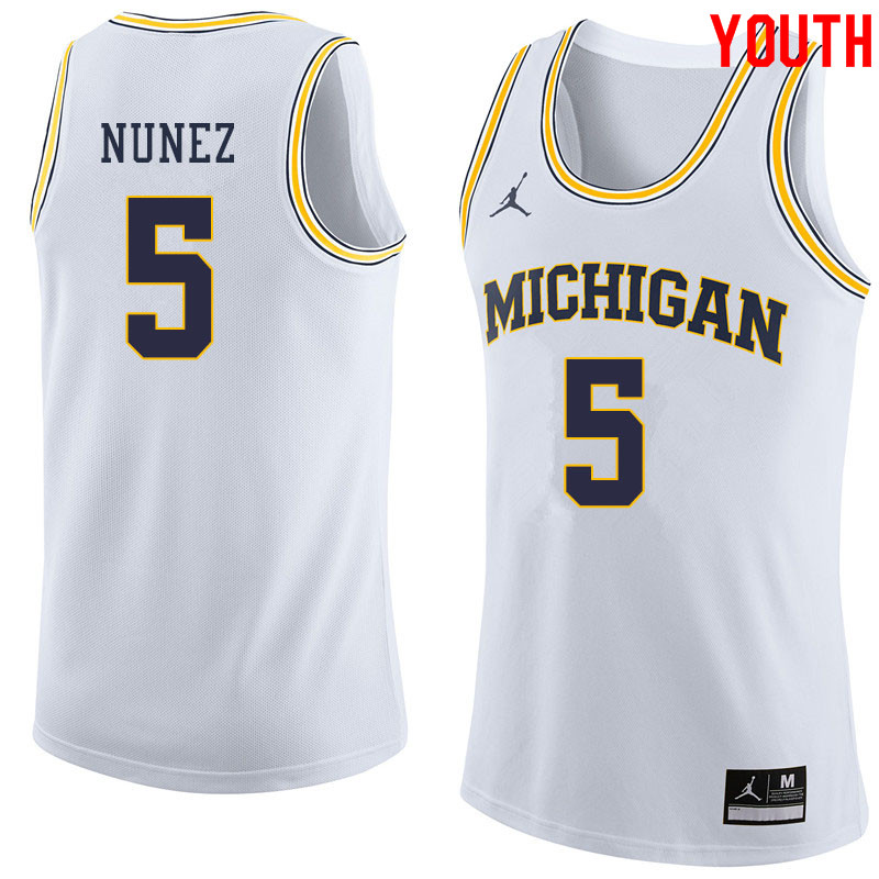 Jordan Brand Youth #5 Adrien Nunez Michigan Wolverines College Basketball Jerseys Sale-White - Click Image to Close